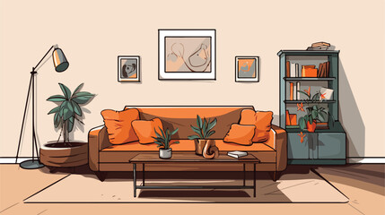 Interior sketch design of living room. flat vector