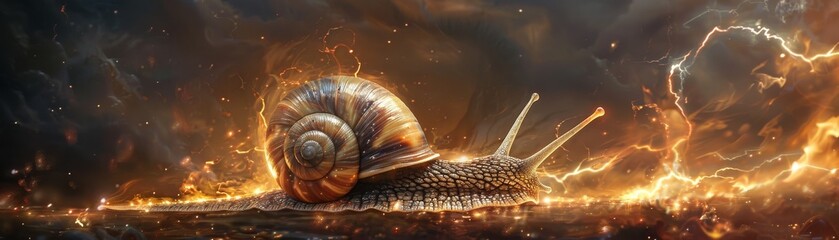 A snail like creature with a shell made of lightning bolts