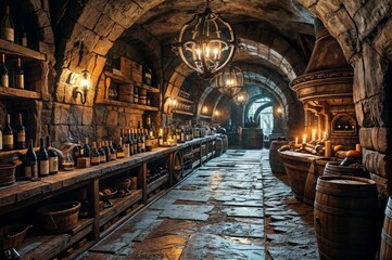 Wine cellar in the old city of Lviv. Ukraine. - obrazy, fototapety, plakaty