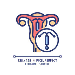 Intrauterine device RGB color icon. Pregnancy prevention, birth control implant. Medical technology, reproductive health. Isolated vector illustration. Simple filled line drawing. Editable stroke