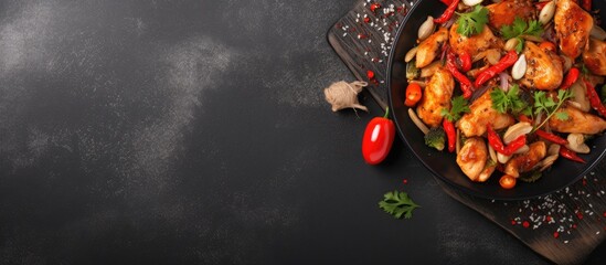 Sizzling Chicken and Vegetables Cooked to Perfection with an Array of Spices in a Pan