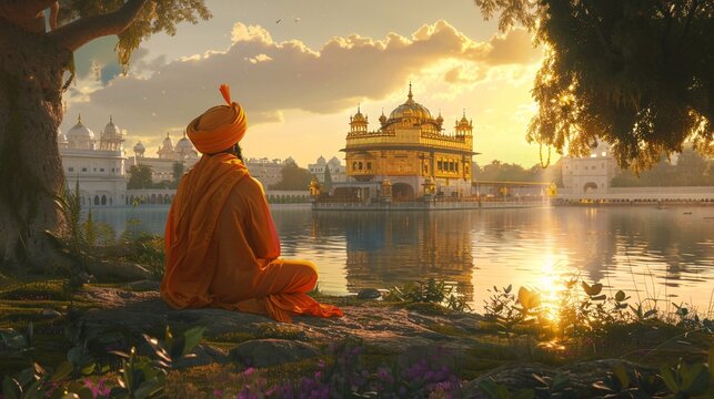 Golden Glow of the Sikh Temple A Spiritual Retreat in the Heart of the City Generative AI