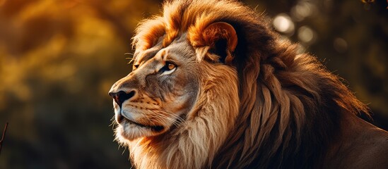 Fototapeta premium Majestic Lion with a Beautiful Flowing Mane in the African Wilderness