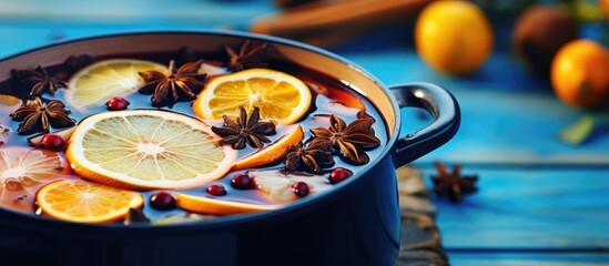 Obraz na płótnie Canvas Steaming Citrus Tea Infused with Zesty Lemons, Cinnamon, and Oranges