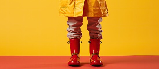 Vibrant Woman in Yellow Raincoat and Red Boots Embracing a Rainy Day Adventure