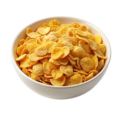 Bowl of cornflakes isolated on transparent background. Close up.