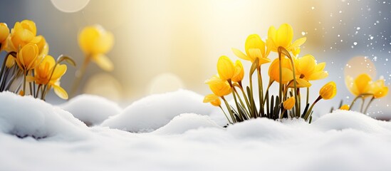 Vibrant Yellow Flowers Brave the Winter Chill Covered in a Blanket of Snow
