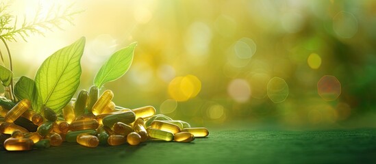 Natural Health Concept: Colorful Capsules with Herbal Supplement Growing into Green Plant
