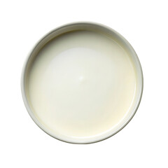 A bowl of milk isolated on a transparent background. Top view.