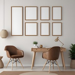 Poster frame mockup in home office interior background, Interior mockup with house background