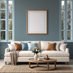 Poster frame mockup in modern home interior background, interior mockup design