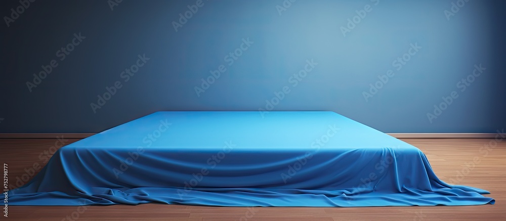 Canvas Prints Tranquil Blue Sheet Resting on Rustic Wooden Floor, Minimalist Home Decor Concept