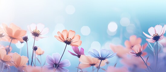 Vibrant Bouquet of Colorful Flowers Blooming Against a Tranquil Blue Background
