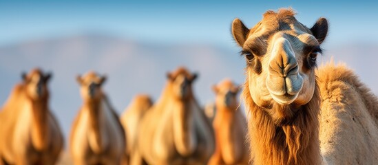 Majestic Camel Among a Herd of Diverse Camels in the Vast Desert Landscape