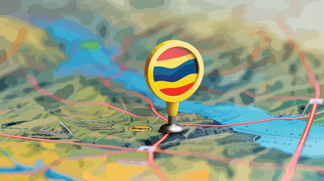 Round pin with flag of ecuador on the map .. flat vector