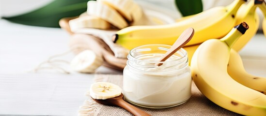 Fototapeta na wymiar Fresh Dairy Delights with Jar of Milk and Ripe Bananas - Healthy Nutrition Concept