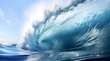  Ocean barrel wave in ocean. Breaking wave for surfing in Tahiti big waves background
 - obrazy, fototapety, plakaty