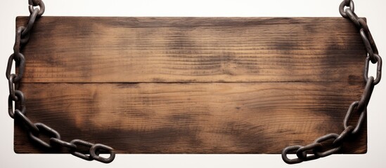 Rustic Wood Surface Wrapped with a Strong Metal Chain for Security Concept