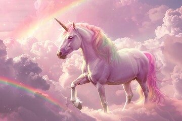 Obraz na płótnie Canvas Purple Unicorn in a Rainbow Cloud Generative AI