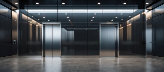 Modern Glass Elevator with Open Doors Inside Modern Office Building