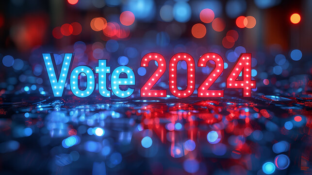 Neon lights VOTE 2024 - USA election for president.