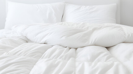 Bright modern bedroom with white sheets.Bed with white linen