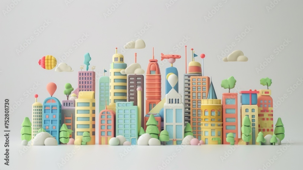 Canvas Prints A group of colorful buildings with trees and clouds in the sky