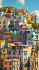 A mountain with a bunch of colorful buildings on it