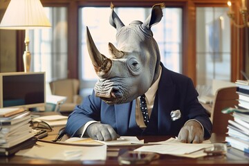 Rhino-Suited Businessman Generative AI