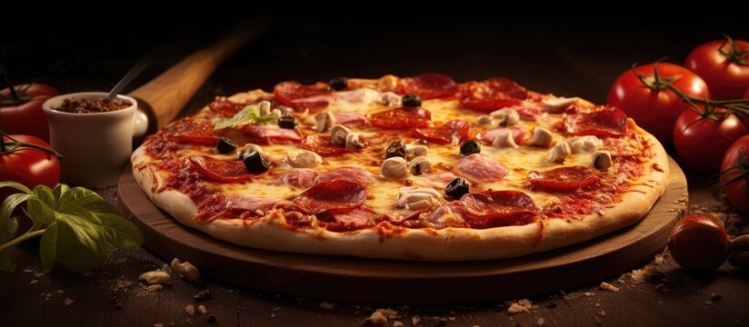 Delicious Pizza Toppings Feast on Wooden Board - Food Photography Close-up