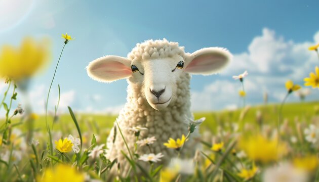 Sheep in the Flowers A Cute and Creative Image for Adobe Stock Generative AI