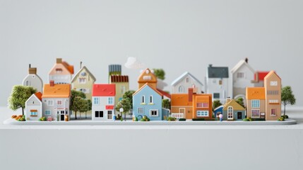 A group of small toy houses on a table - obrazy, fototapety, plakaty