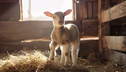 Sheep-tastic A Cute Little Lamb in the Barn Generative AI