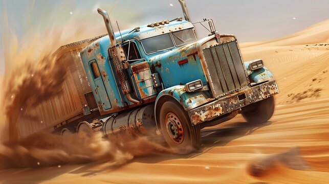 Dusty Rodeo A Truck Riding Through the Dirt Generative AI
