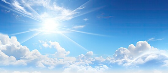 Vibrant Blue Sky Adorned with Fluffy White Clouds in a Tranquil Daytime Scene