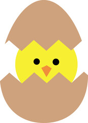 Baby Chicken in Cracked Egg Vector Illustration