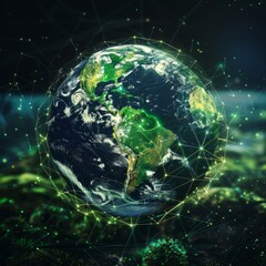 Fototapeta premium A digital globe highlighting carbon credit markets and green investment opportunities across the world