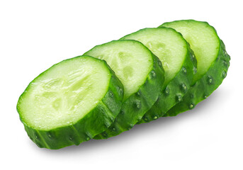 Cucumber slices isolated on transparent background.