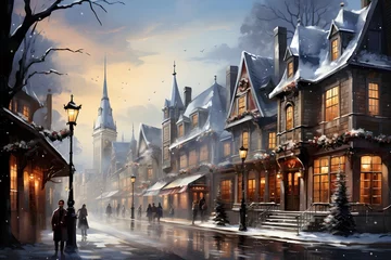 Poster Beautiful winter panorama of the old town of Gdansk, Poland © I