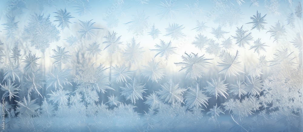 Poster Chilly Winter Morning: Delicate Frosty Pattern on Frozen Window Pane