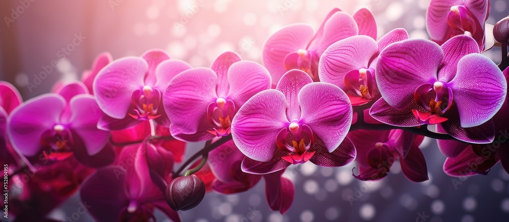 Wall mural Elegant Pink Orchid Blossoms Set Against a Moody Black Background