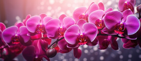 Elegant Pink Orchid Blossoms Set Against a Moody Black Background