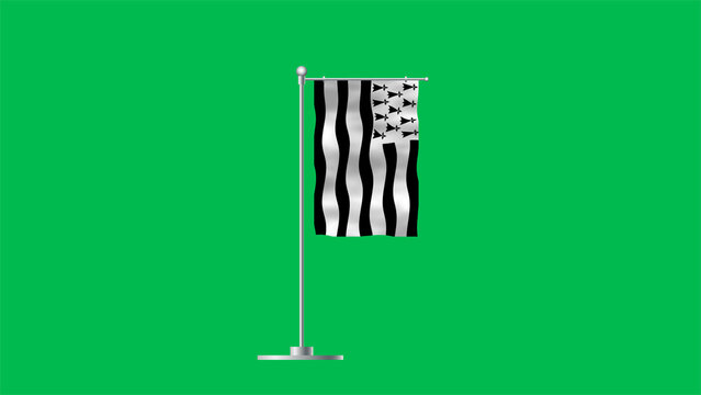 High detailed flag of Brittany. National Brittany flag. 3D Render. Green Background.