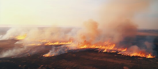 Fototapeta na wymiar Intense Blaze Engulfs Countryside Field Creating a Powerful Fiery Spectacle