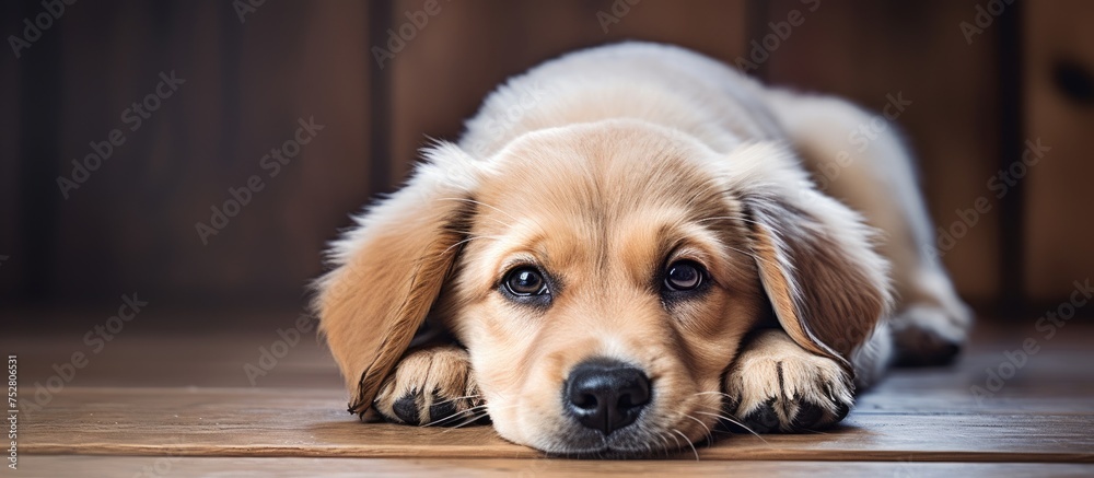 Poster Peaceful Dog Resting on the Floor in a Serene Moment of Relaxation