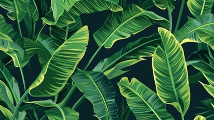 Banana leaves. Palmas. Tropical leaves. Coupon seamless pattern