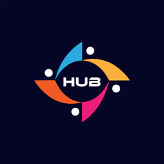 HUB Abstract People symbol, H U B Letter logo . togetherness and community concept design, creative hub, social connection icon, template and logo set