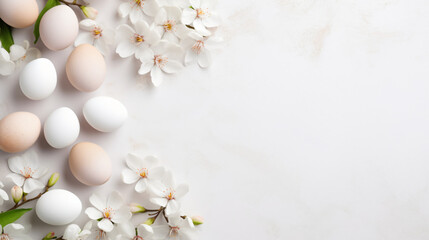 Easter composition with eggs and owers on light background
