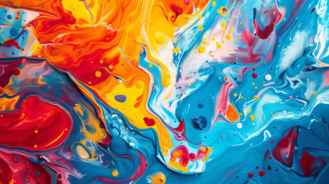 Dynamic background made of multicolored paint. 