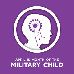 Month of the Military Child. Child, circle and dandelion. Great for Cards, banners, posters, social media and more. Blue background.  
